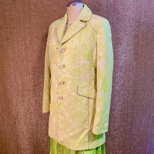 Ann Taylor Lime Green Brocade Edwardian Coat With Piping